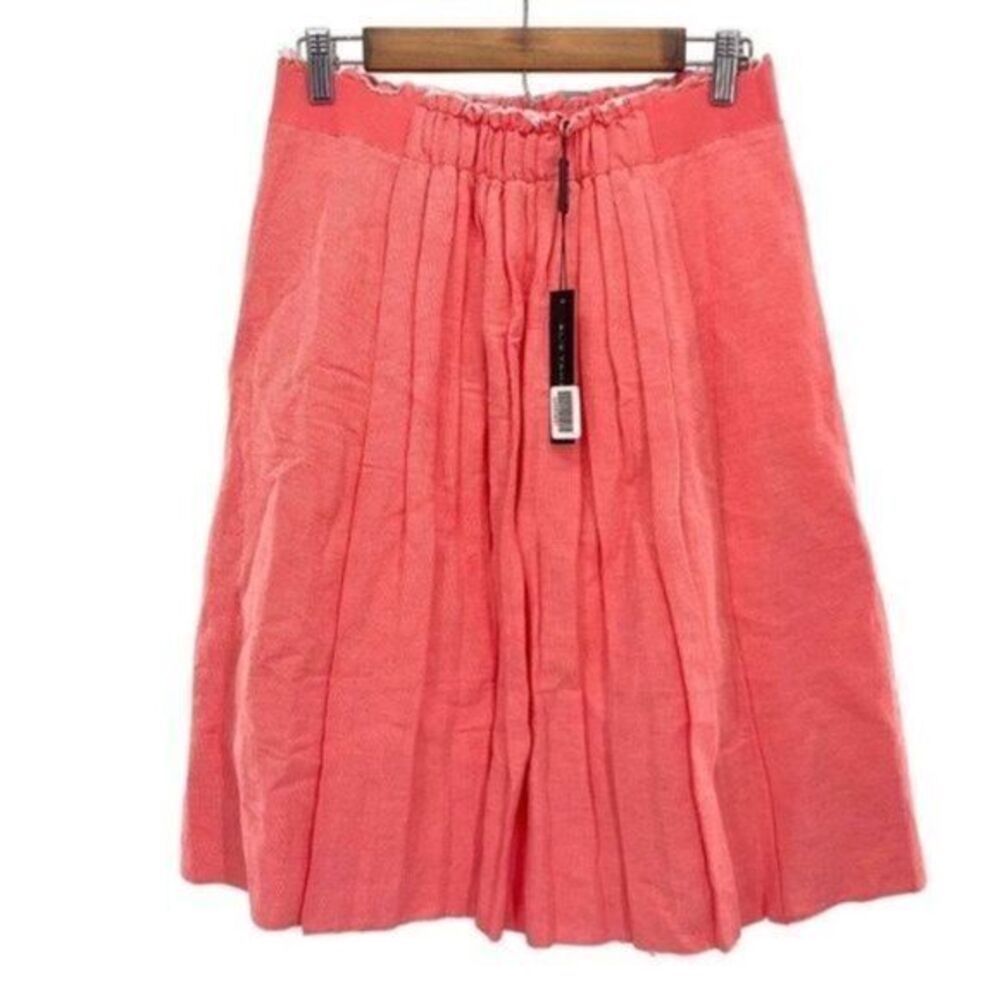 Elie Tahari Womens Luna Coral Linen Pleated Midi Skirt
